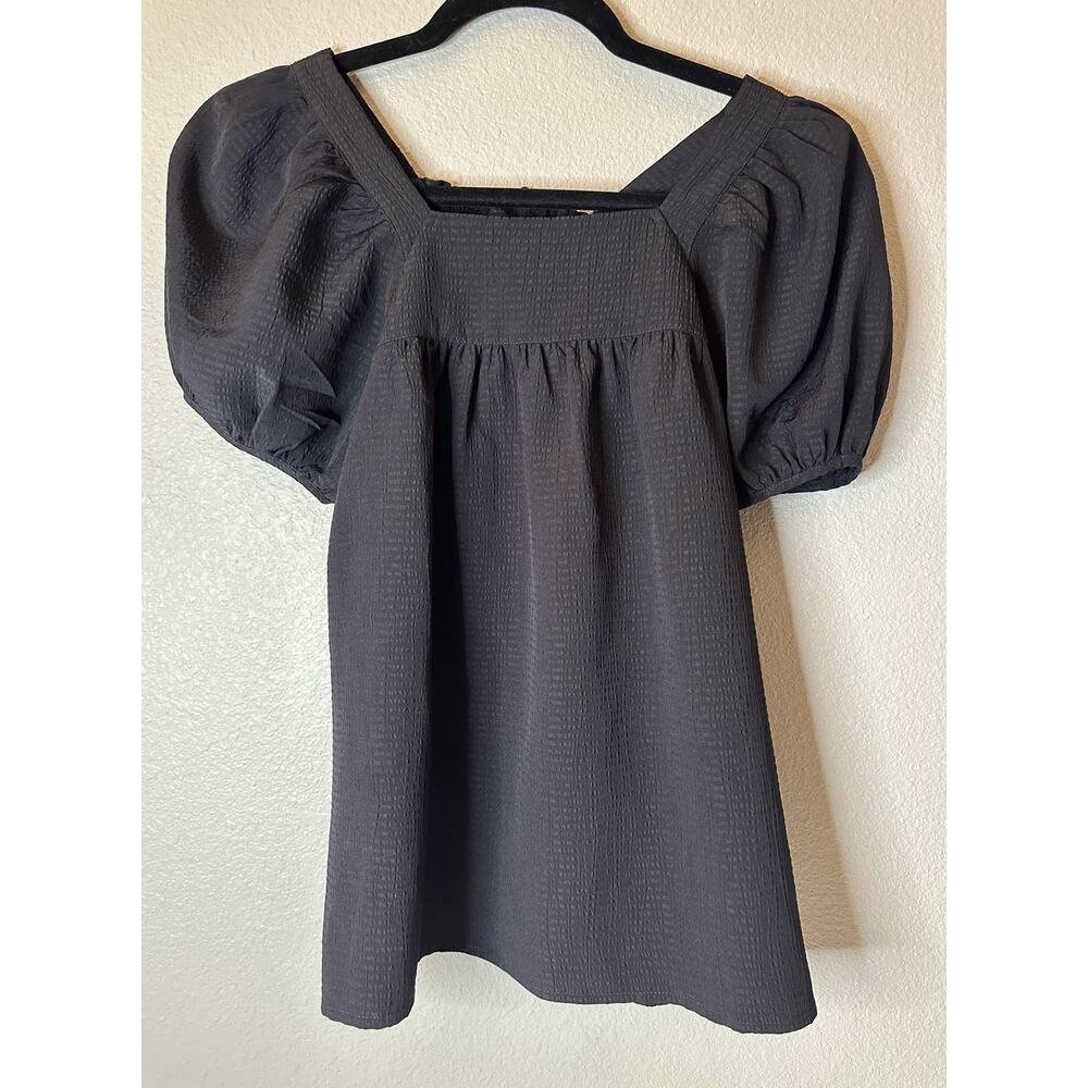 Madewell‎ Seersucker Bubble-Sleeve Top, Size XX Small, True Black XXS